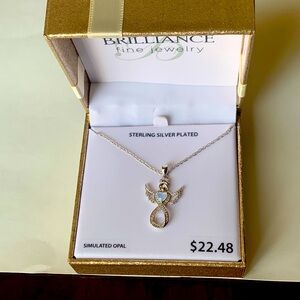 Sterling Silver Plated 18 inch Angel Necklace with simulated opal